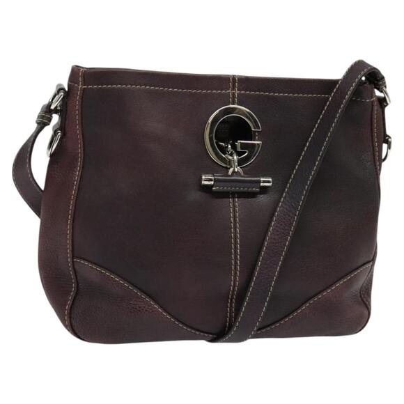 GUCCI Shoulder Bag Leather Wine Red Silver - Picture 1 of 16